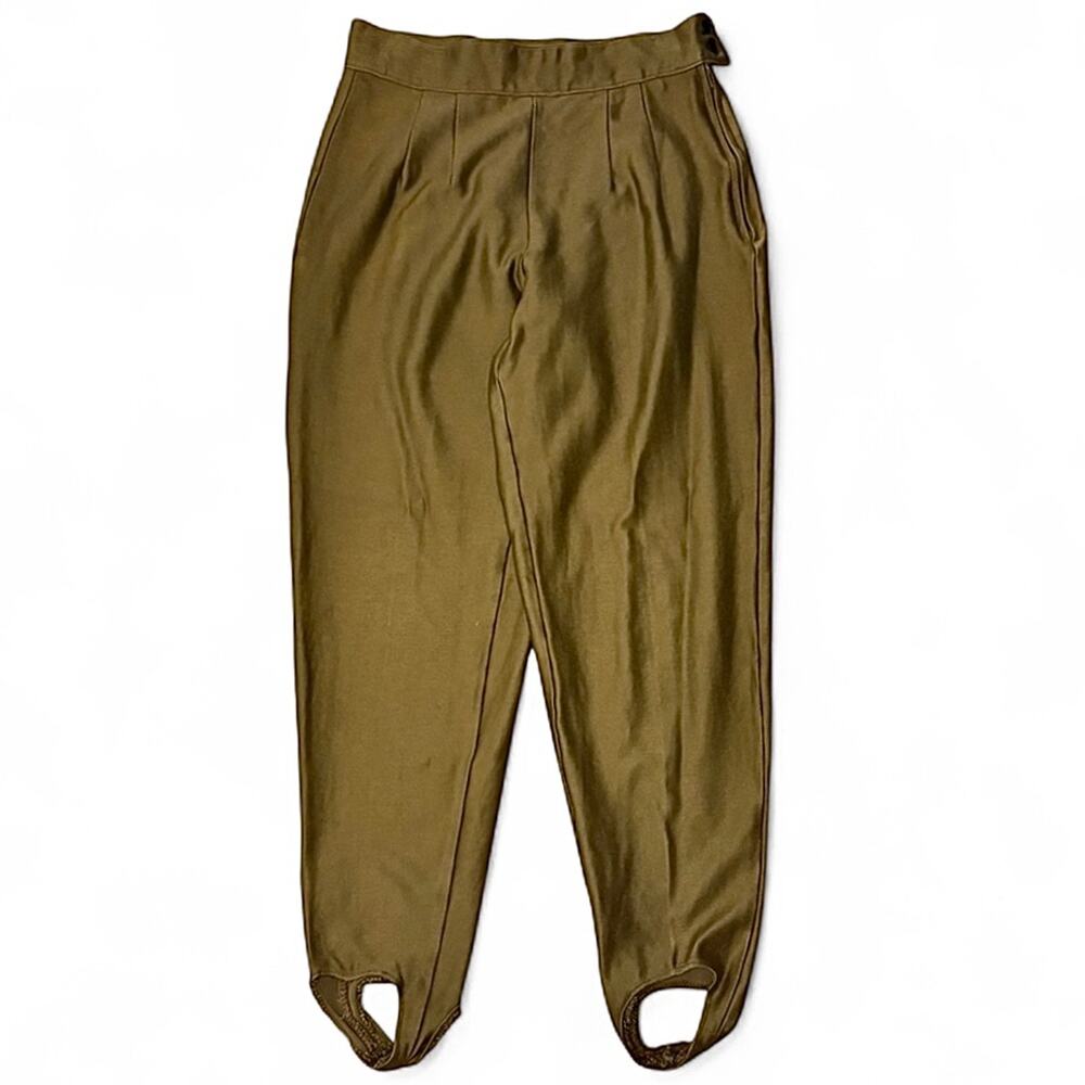 Vtg 80s Votre Nom Paris Stretch Stirrup Pants Size Small Olive Green High Waist